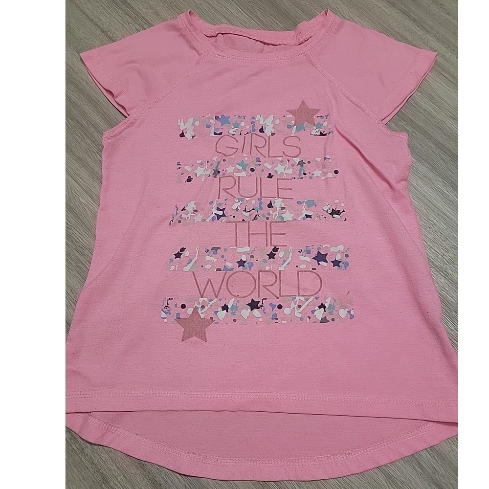 Kidpik Girls Pink Girls Rule The World Graphic Tee Shirt Size S 7/8 High Low Hem